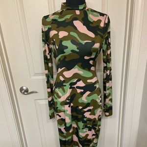 Pink and green army pro open back maxi dress